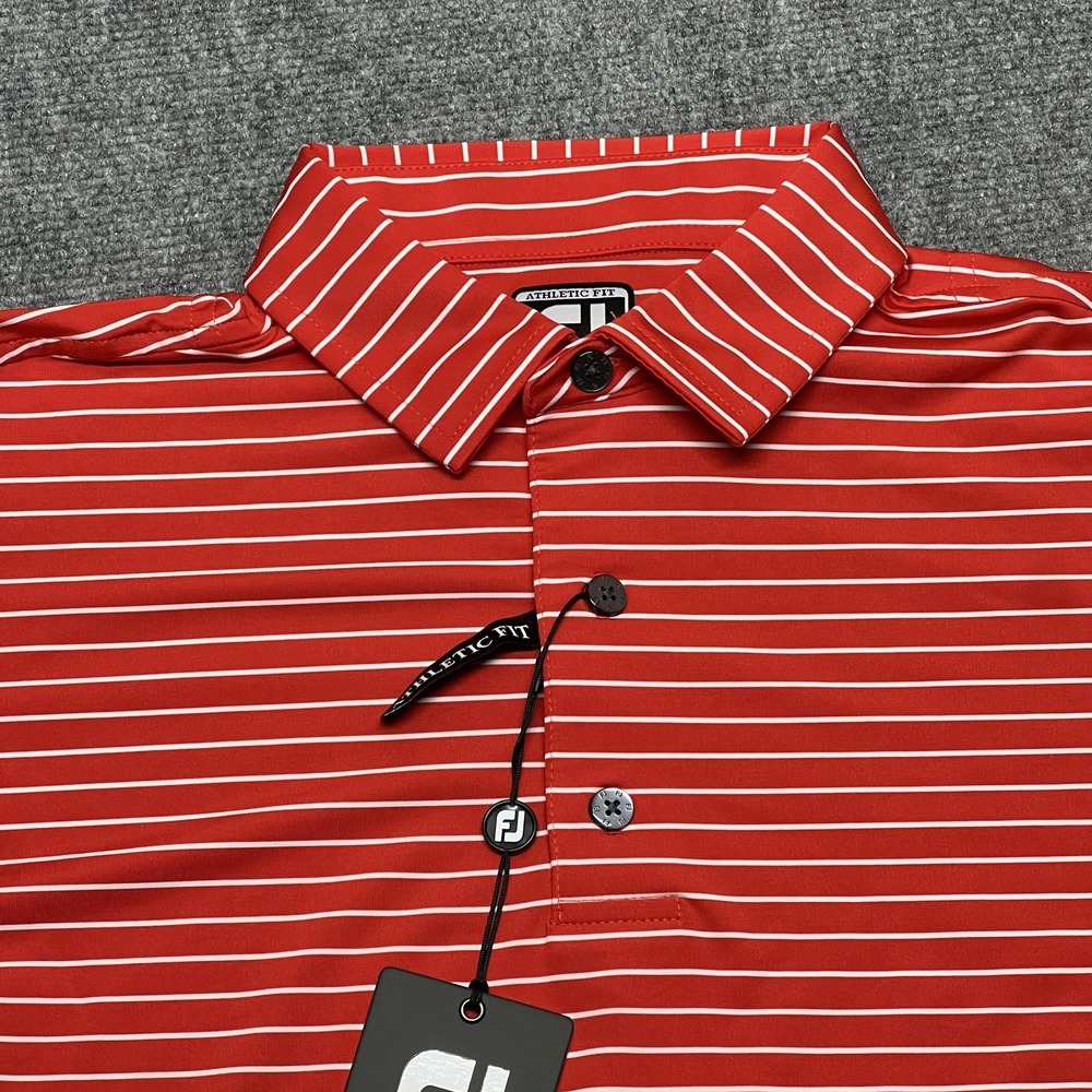 FootJoy Polo Shirt Mens Small Red Striped Athletic Fit Golf Performance Lisle